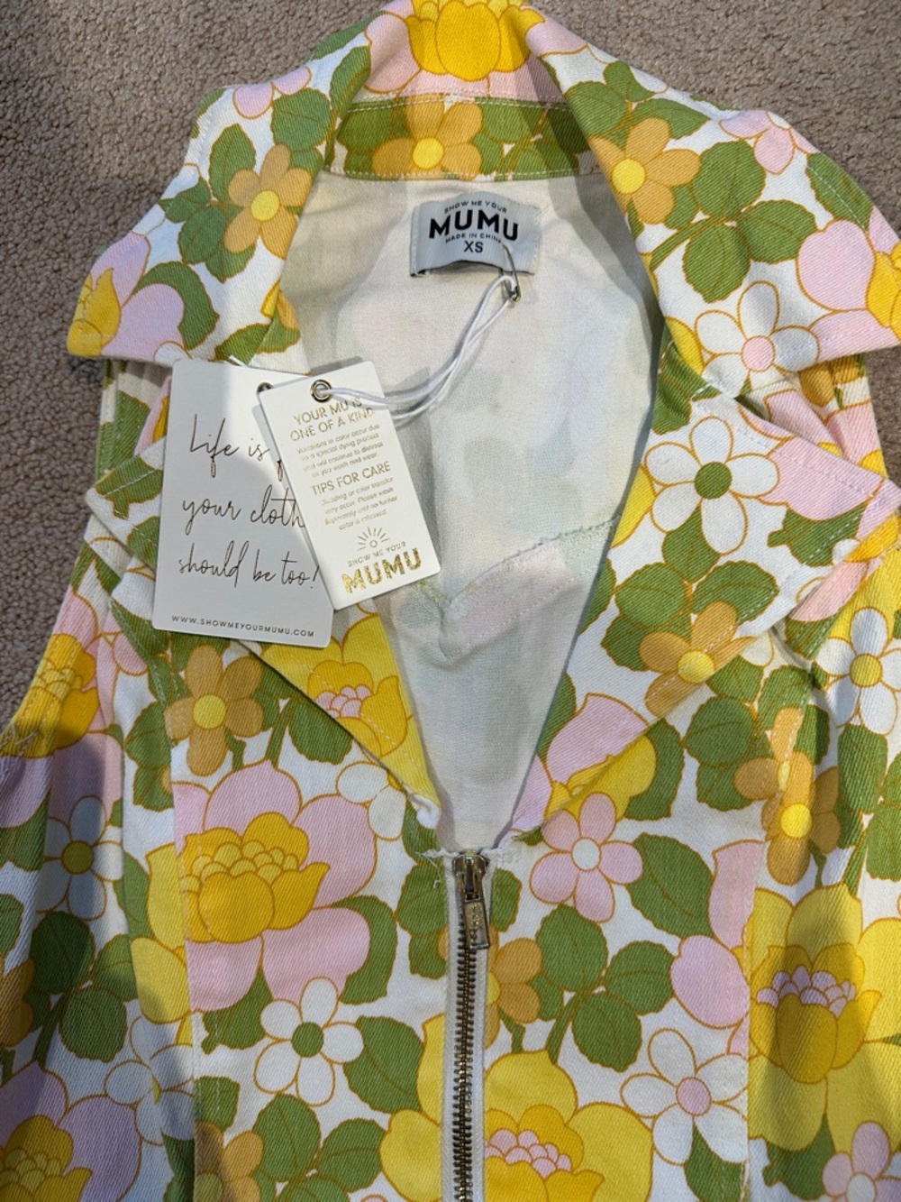Show Me Your MuMu Yellow & Green Floral Sleeveless Belted Jumpsuit - Picture 3 of 8